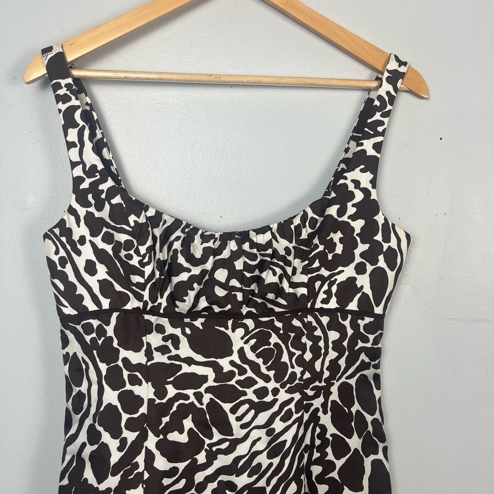 Vintage Milly NY brown and white abrstract silk empire waist dress size 6 - Picture 2 of 11